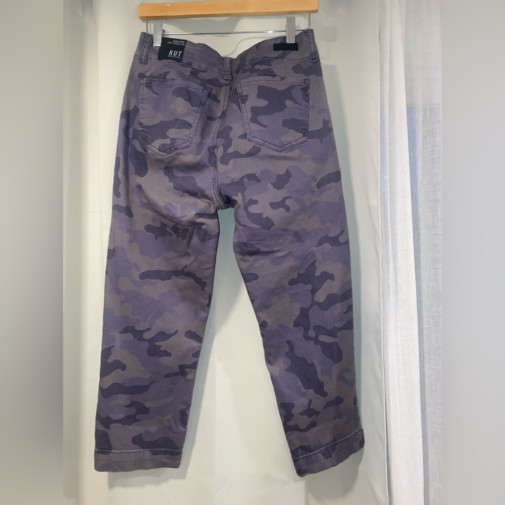 NWT Kut From The Kloth High Rise Crop Straight Leg Camo Ankle Pants Gray Size 10